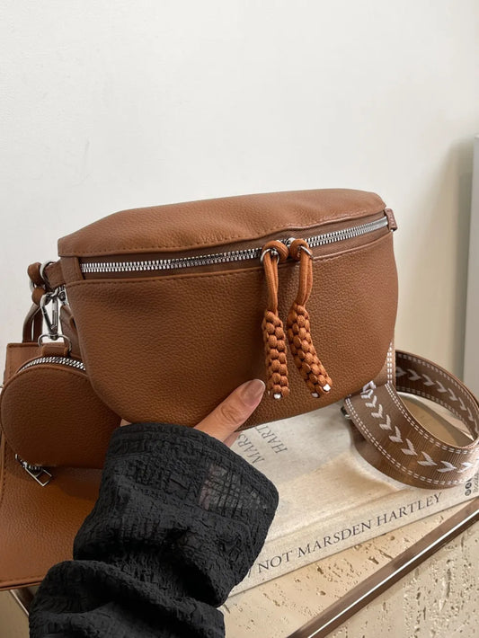 PU Leather Adjustable Strap Crossbody Bag with Coin Purse - LaTezza Online Shop