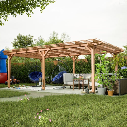 12 X 16 Outdoor Gazebo Wooden Grape Pergola For Climbing Plant Support Garden Backyard Deck Brown - LaTezza Online Shop
