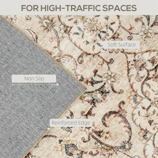 Area Rug 4x6, Machine Washable Rug, Non-Slip Classical Floral Print Floor Carpet For Living Room, Bedroom, Mixed-Brown
