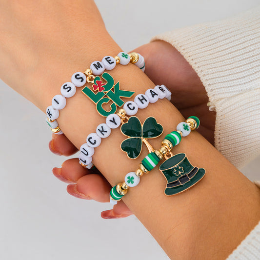 Clover Letter Bracelet, Simple Green Bead Bracelet, Beer Festival Jewelry - LaTezza Online Shop