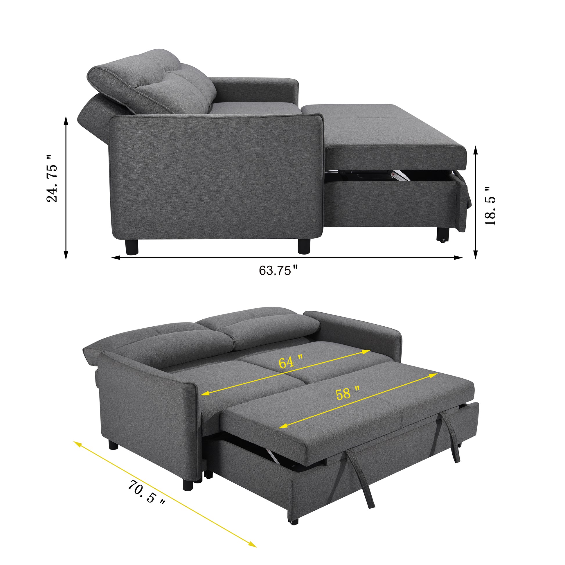 3 in 1 Convertible Sleeper Sofa Bed Modern Fabric Loveseat Futon Sofa Couch w/Pullout Bed Grey - LaTezza Online Shop