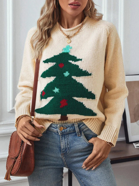 Christmas Tree Round Neck Raglan Sleeve Sweater - LaTezza Online Shop