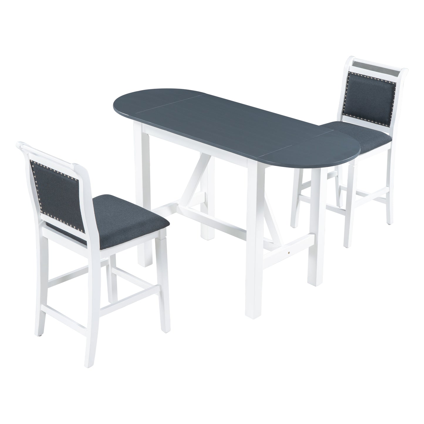TOPMAX 3-Piece Wood Counter Height Drop Leaf Dining Table Set with 2 Upholstered Dining Chairs for Small Place White+Gray - LaTezza Online Shop