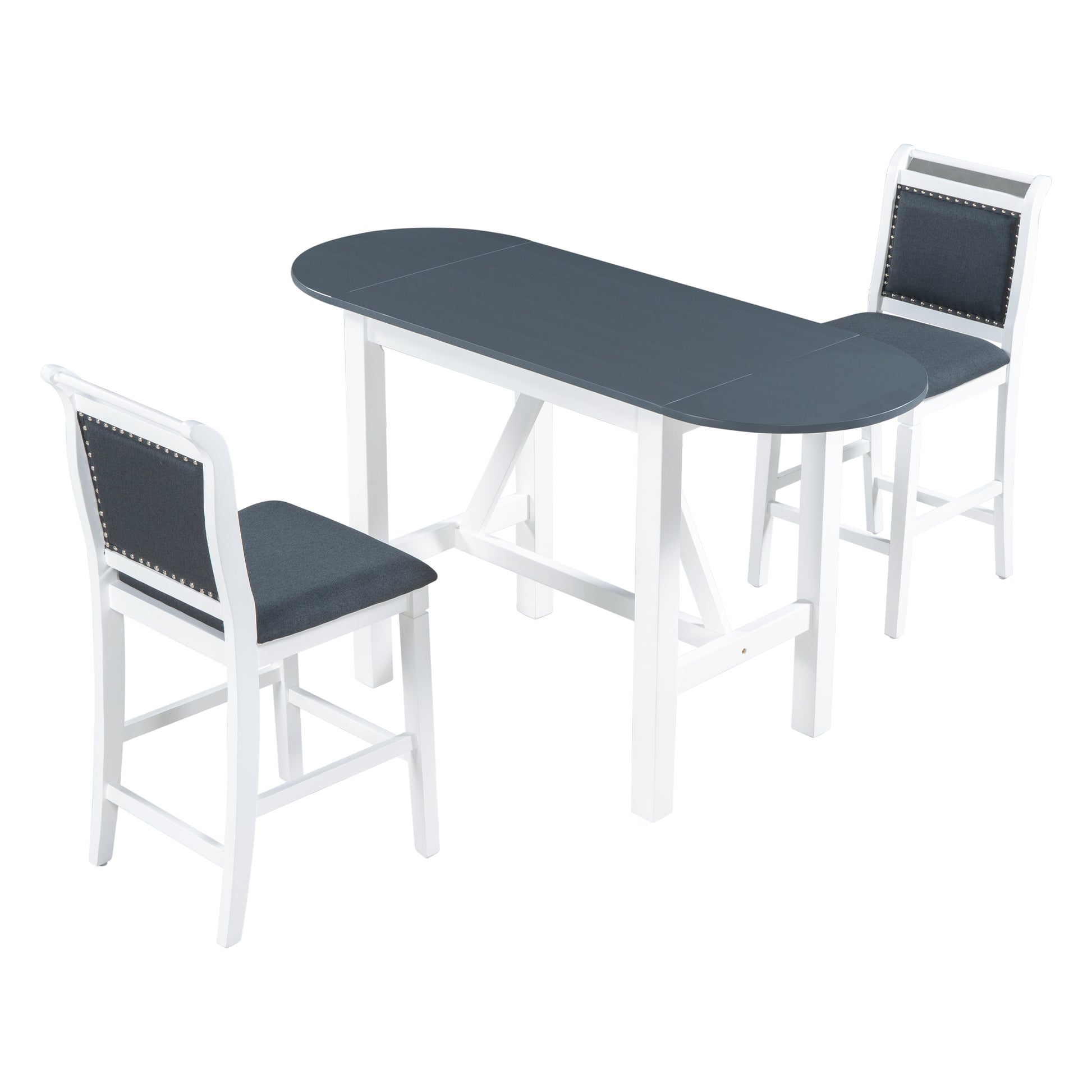 TOPMAX 3-Piece Wood Counter Height Drop Leaf Dining Table Set with 2 Upholstered Dining Chairs for Small Place White+Gray - LaTezza Online Shop