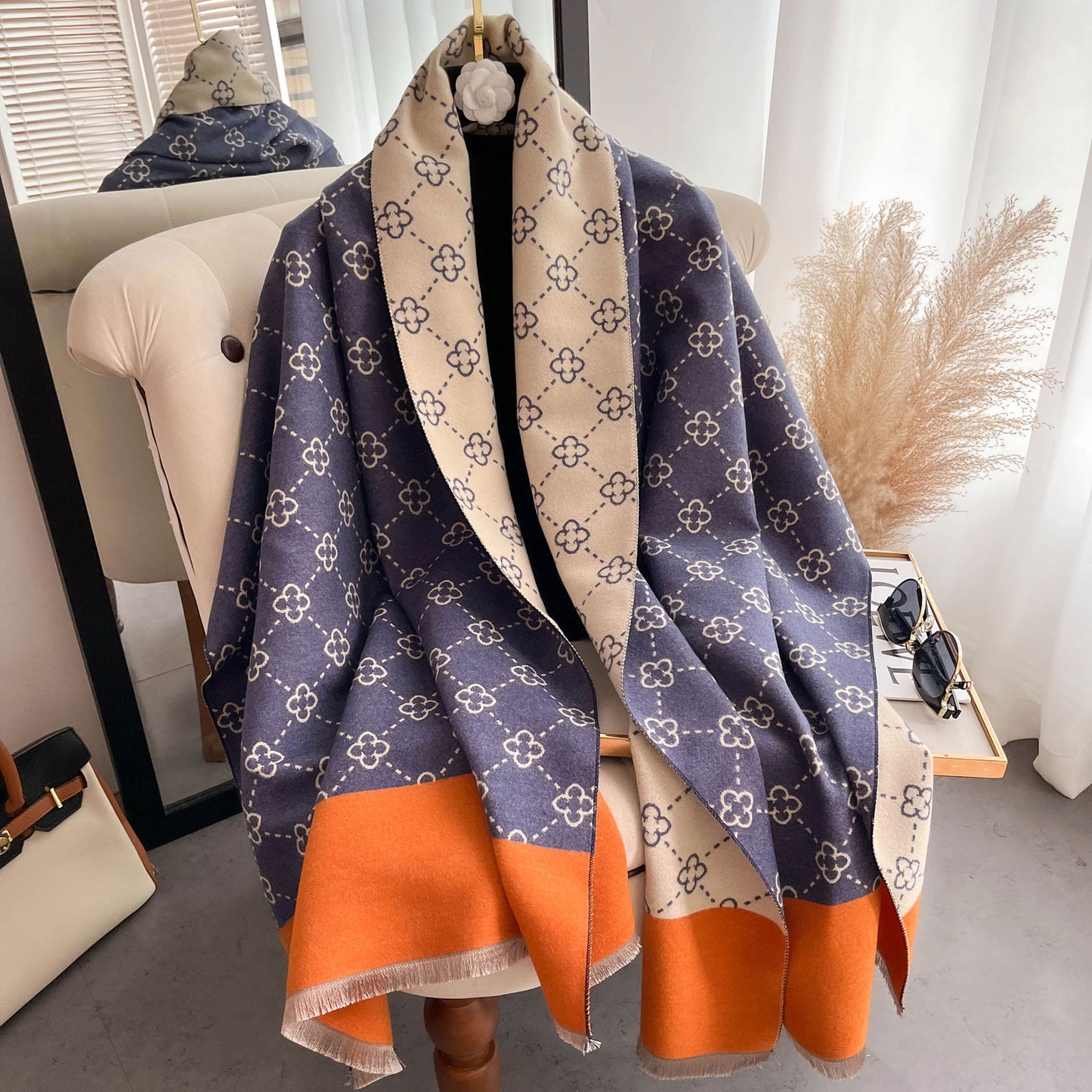 Imitation cashmere scarf women's sunflower pattern warm and thick long shawl scarf - LaTezza Online Shop