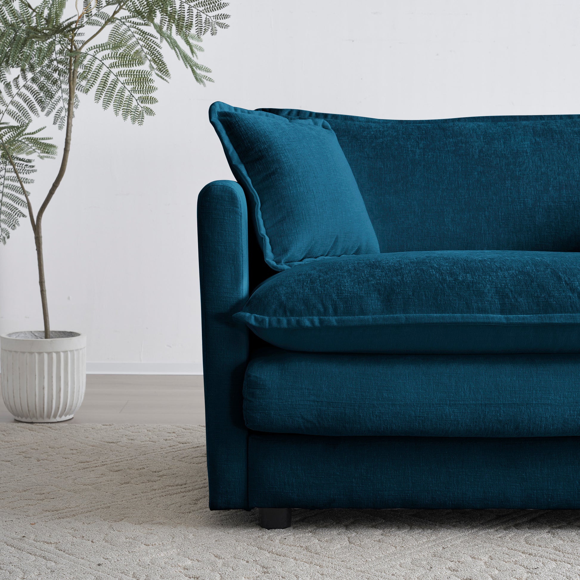 Ottoman modern style chair, living room club chair Chenille cushioned armchair, bedroom reading chair, blue - LaTezza Online Shop