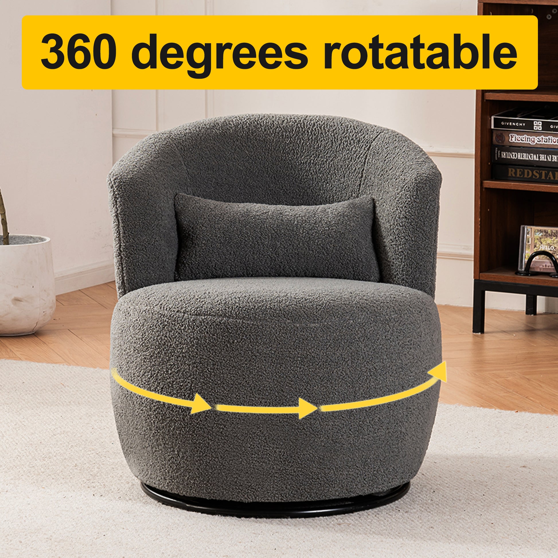 Grey Plush Swivel Accent Chair - Contemporary Round Armchair with 360° Rotation and Metal Base for Living Room Elegance - LaTezza Online Shop