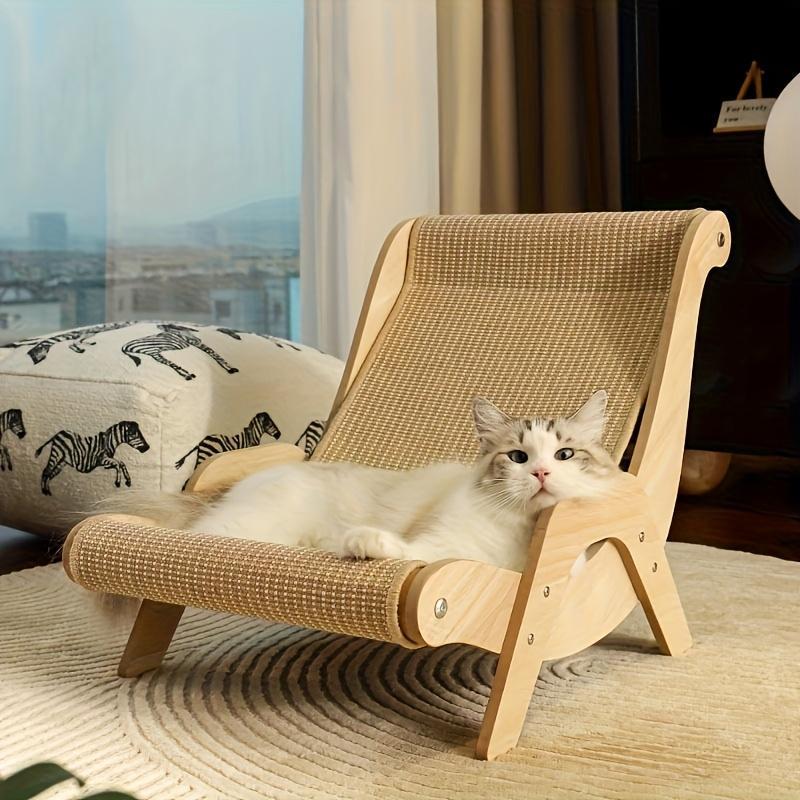 2-in-1 Cat Hammock And Scratching Post Durable Linen Rope Pet Chair 