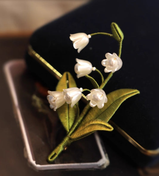 Vintage Corsage With Handmade Lily Of The Valley Wrapped Pins