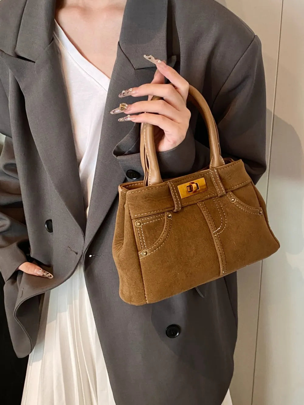 Suede Adjustable Strap Double-Use Handbag - LaTezza Online Shop