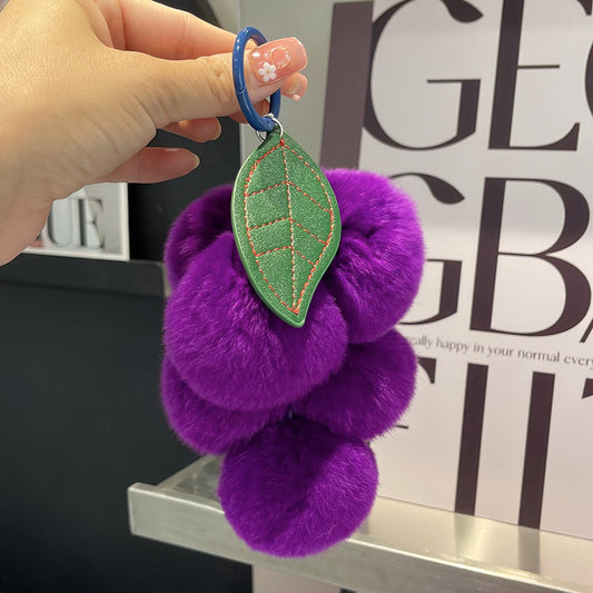 Real Rex Rabbit Hair Grape Car Key Ring Pendant - LaTezza Online Shop
