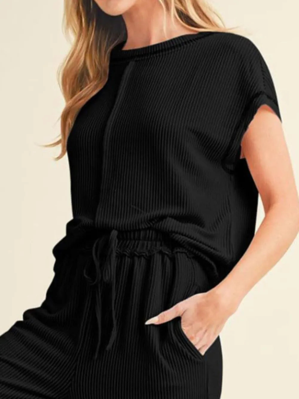 Ribbed Exposed Seam Top and Pants Set - LaTezza Online Shop