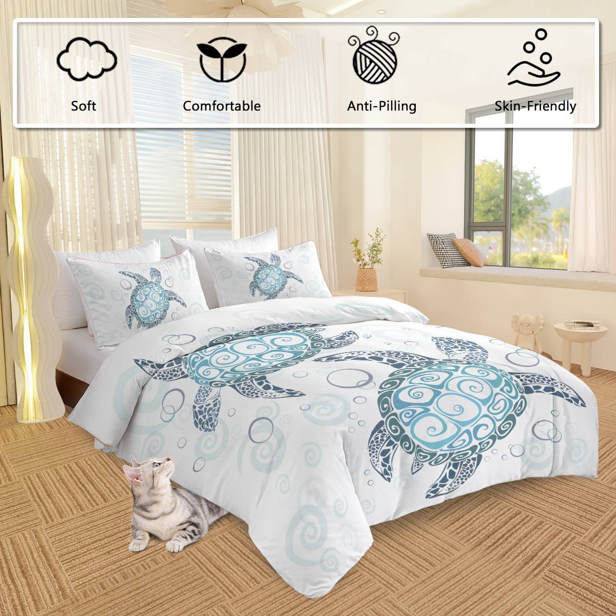 Turtle Bed Sets Ocean 3 Piece Turtle Themed Comforter Cover With 2 Pillowcases - LaTezza Online Shop