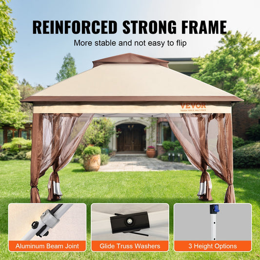 VEVOR Patio Gazebo, 11 X 11 FT Pop Up Gazebo For 8-10 Person, With Mosquito Netting, Metal Frame, And PU Coated 250D Oxford Cloth, Outdoor Canopy Shelter For Patio, Backyard, Lawn, Garden, De - LaTezza Online Shop