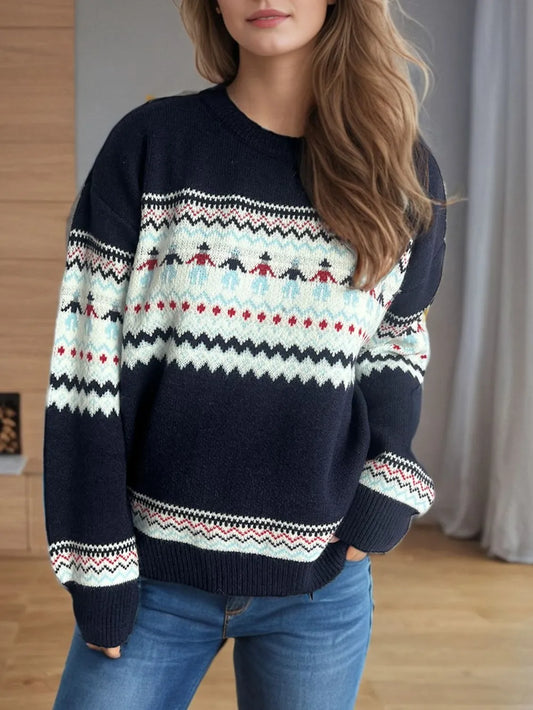 Contrast Round Neck Dropped Shoulder Sweater - LaTezza Online Shop