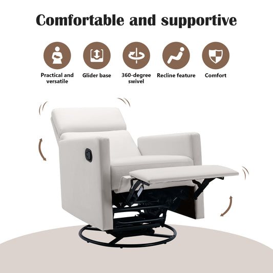 Modern Upholstered Rocker Nursery Chair Plush Seating Glider Swivel Recliner Chair Beige - LaTezza Online Shop