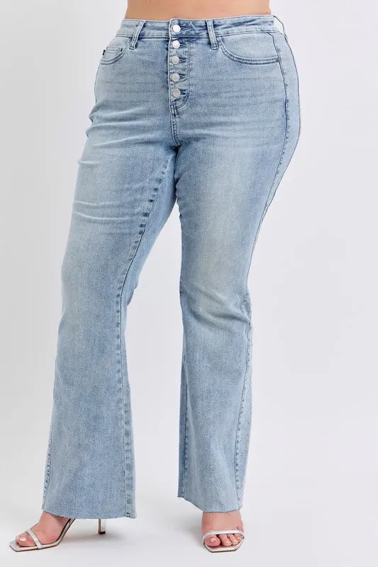 Flare Jeans Judy Blue Full Size Mid Rise Rhinestone Side Panel Detail Plus Size - LaTezza Online Shop