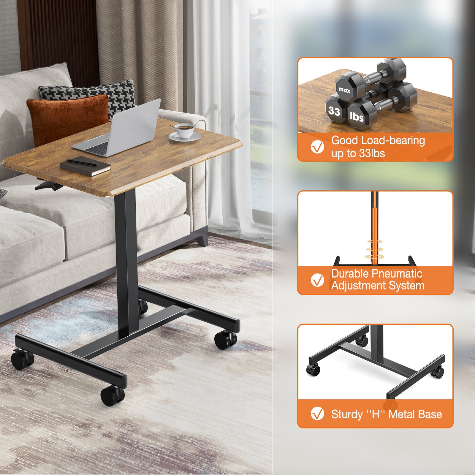 Adjustable Rolling Desk Laptop Computer Cart For Home  Office  Classroom Overbed Table - LaTezza Online Shop