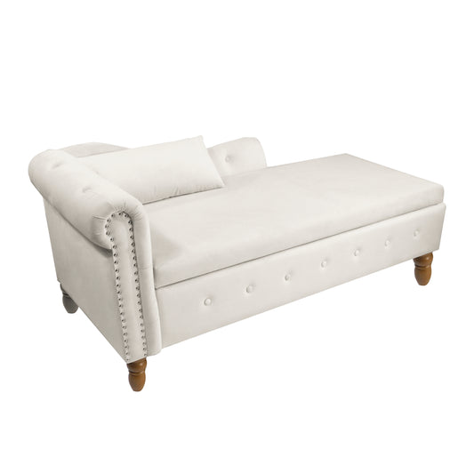 Beige Chaise Lounge Indoor Velvet Lounge Chair for Bedroom with Storage & Pillow Modern Upholstered Rolled Arm Chase Lounge - LaTezza Online Shop