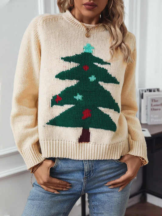 Christmas Tree Round Neck Raglan Sleeve Sweater - LaTezza Online Shop