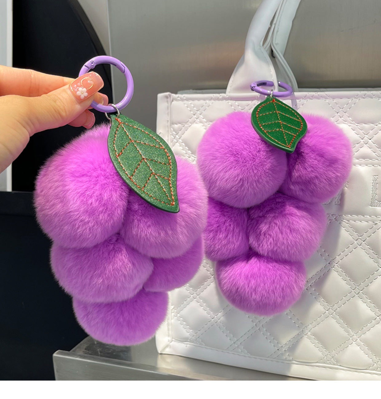 Real Rex Rabbit Hair Grape Car Key Ring Pendant - LaTezza Online Shop