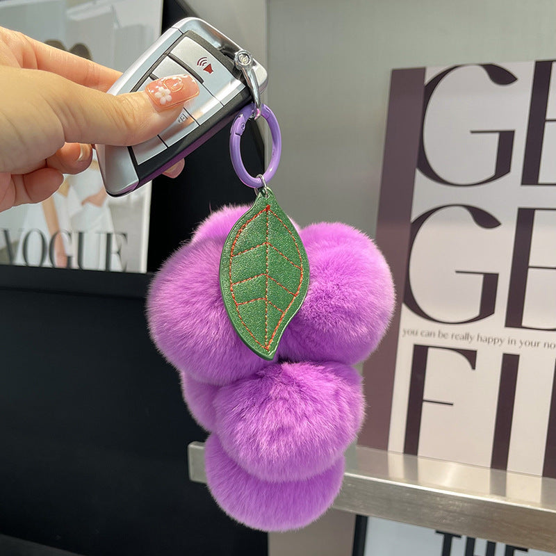 Real Rex Rabbit Hair Grape Car Key Ring Pendant - LaTezza Online Shop