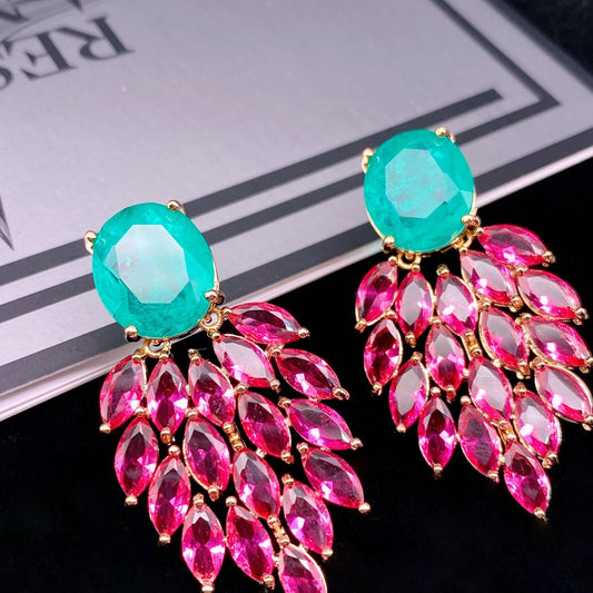 Bi-color Chunky Glass Crystal Fashion Earrings Wedding Bridal Jewelry - LaTezza Online Shop
