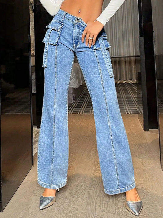 Mid Rise Straight Jeans with Cargo Pockets - LaTezza Online Shop