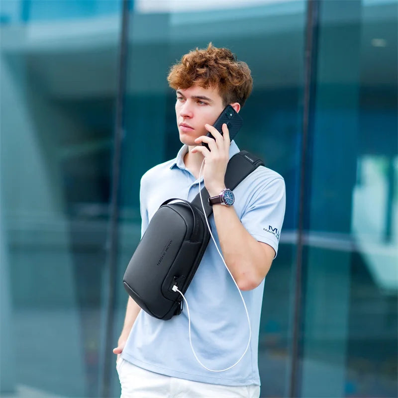 Mark Ryden Anti-theft Male Crossbody Sling Bag USB Charging  Water-resistant Messenger Chest Bag