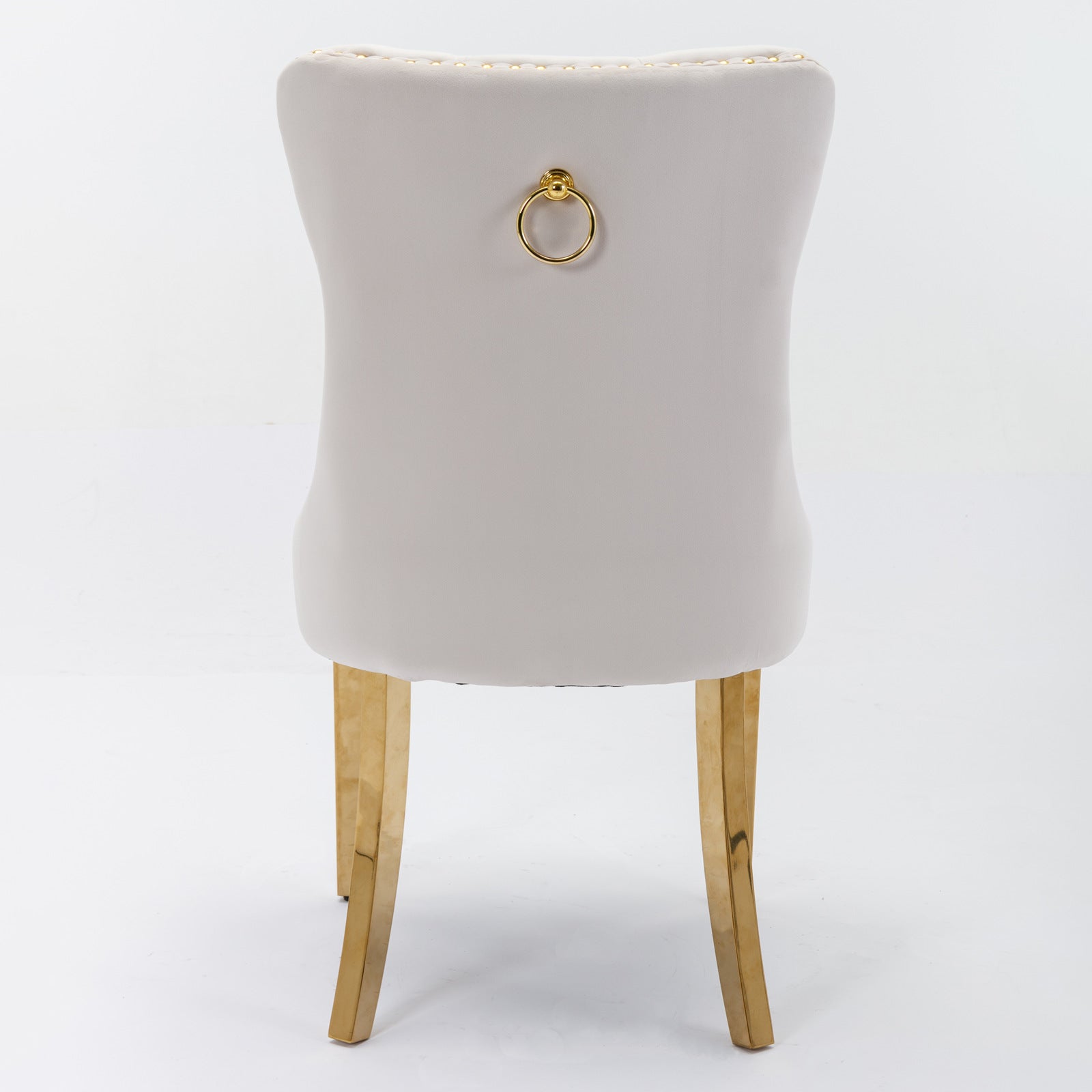 Tufted solid wood velvet soft cushion dining chair gold stainless steel plated leg nail head set of 2 pieces beige and gold - LaTezza Online Shop