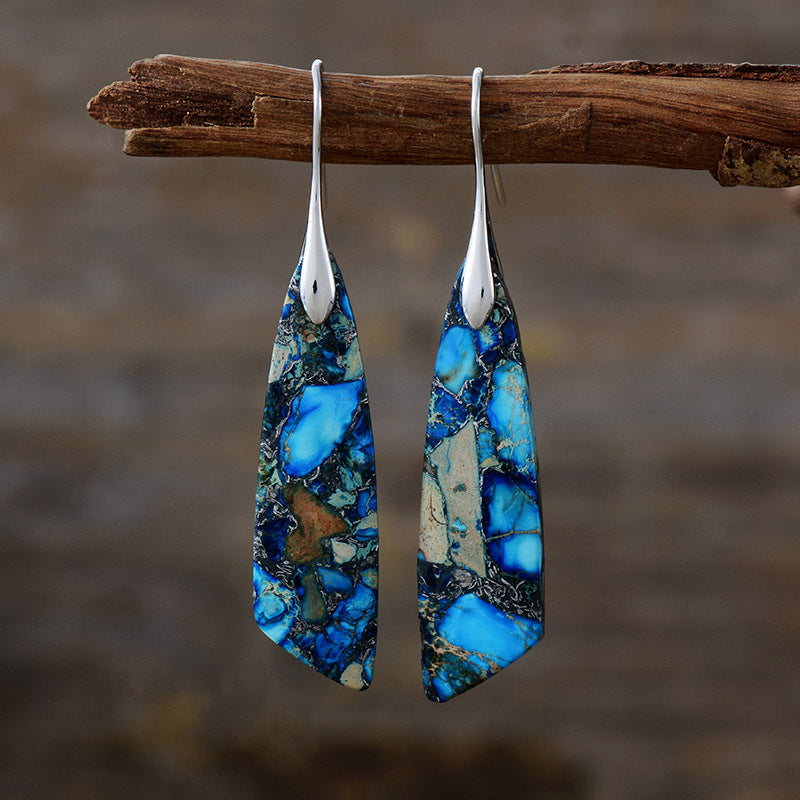 Bohemian Emperor Stone Geometric Pendant Earrings, European and American Popular Natural Stone Jewelry - LaTezza Online Shop