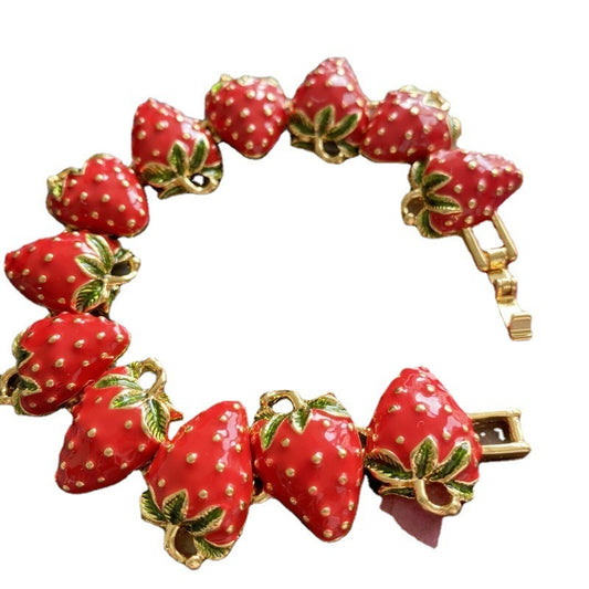 Sweet enamel glaze Chinese red strawberry fruit bracelet buckle bracelet - LaTezza Online Shop