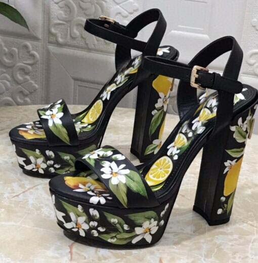 Sandals Floral Printed Summer Sexy Platform Chunky Heels Women Shoes Ankle Strap Gladiator Sandals - LaTezza Online Shop