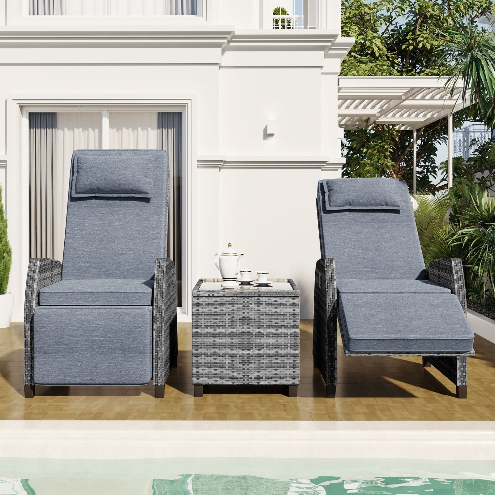 U Style Outdoor Rattan 2-Person Set With Coffee Table for Courtyard - LaTezza Online Shop