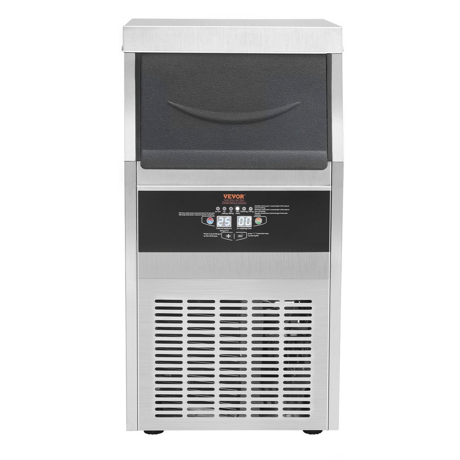 VEVOR 110V Commercial Ice Maker 65LBS 24H With 24LBS Bin Heavy Duty Stainless Steel Construction Automatic Operation 