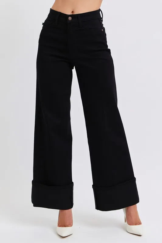 Judy Blue Full Size High Waist Reto Wide Leg W/ Cuff Plus Size - LaTezza Online Shop