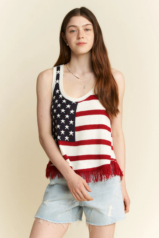 Jade By Jane American Flag Fringe Tank Top - LaTezza Online Shop