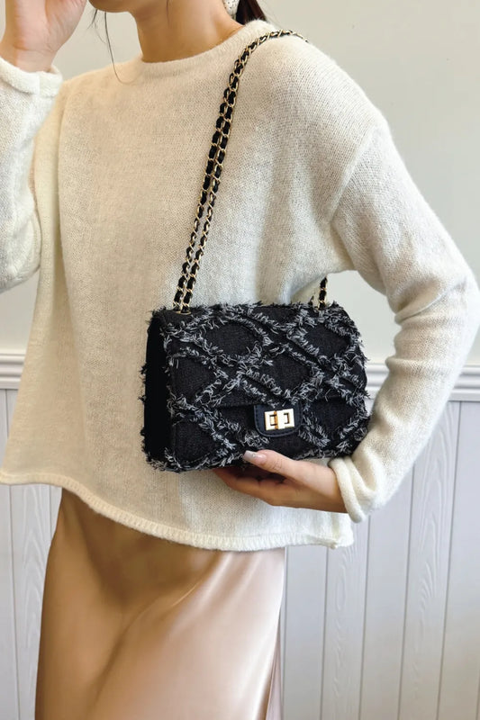 Raw Hem Denim Crossbody Bag - LaTezza Online Shop