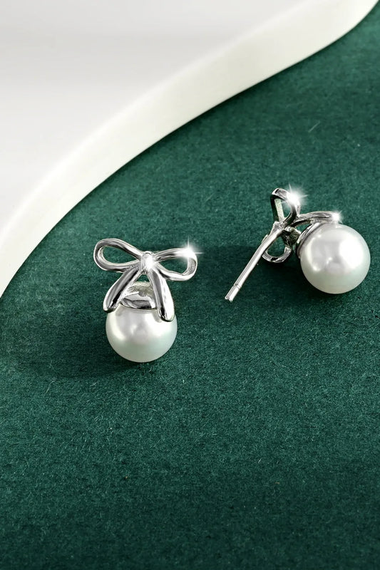 925 Sterling Silver Pearl Bow Earrings - LaTezza Online Shop