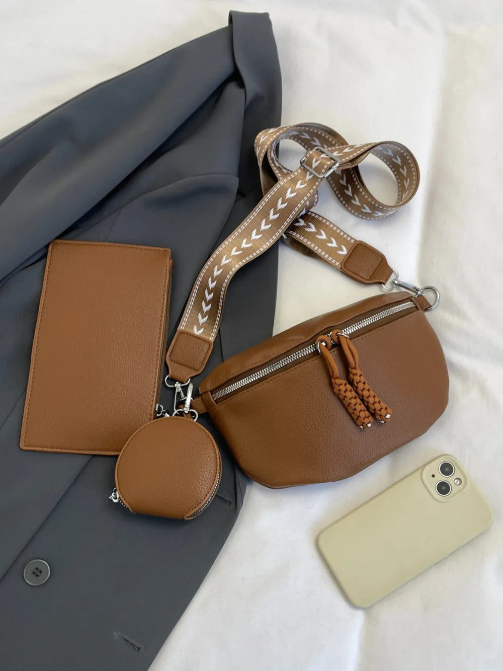 PU Leather Adjustable Strap Crossbody Bag with Coin Purse - LaTezza Online Shop