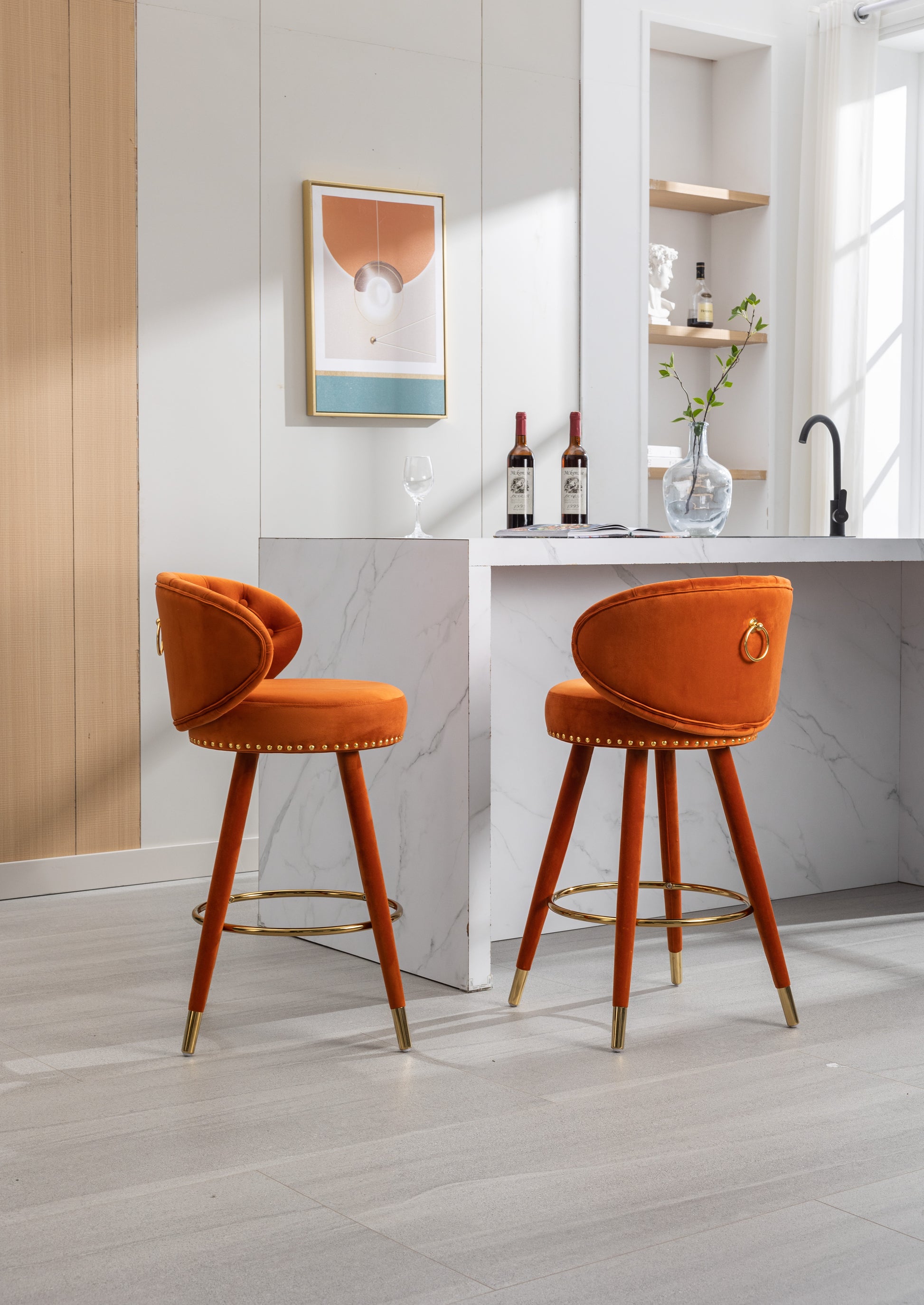 COOLMORE Counter Height Bar Stools Set of 2 for Kitchen Counter Solid Wood Legs with a fixed height of 360 degrees - LaTezza Online Shop