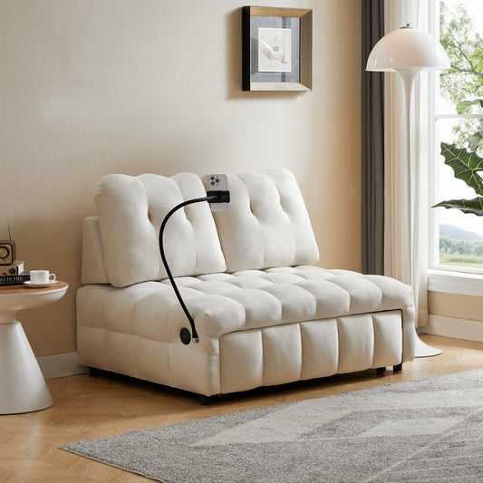 Modern sofa velvet pull-out bed,Independently removable backrest, have USB port and swivel phone stand ,beige - LaTezza Online Shop