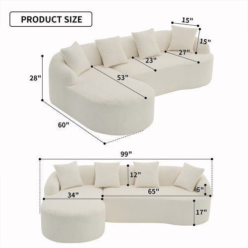 LY-022 GREY COMPRESSION SOFA Chaise Longue With 3-seater Wood Grain Chenille Fabric With 4 Pillows - LaTezza Online Shop