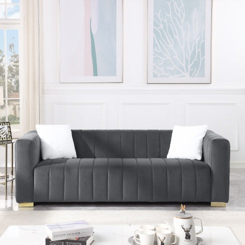 A Modern Channel Sofa Take On A Traditional Chesterfield,Black Color,3 Seater - LaTezza Online Shop