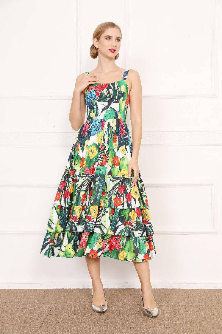 Spring And Summer New Cactus Suspender Dress Cake Cotton Women's Dress - LaTezza Online Shop