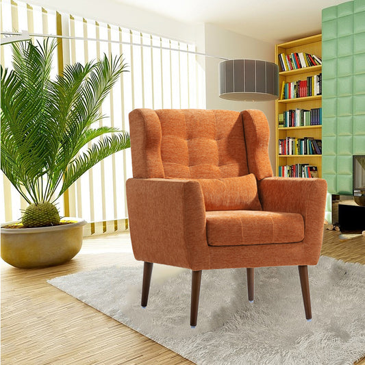Modern Accent Chair Upholstered Foam Filled Living Room Chairs Comfy Reading Chair Mid Century Modern Chair (Orange) - LaTezza Online Shop