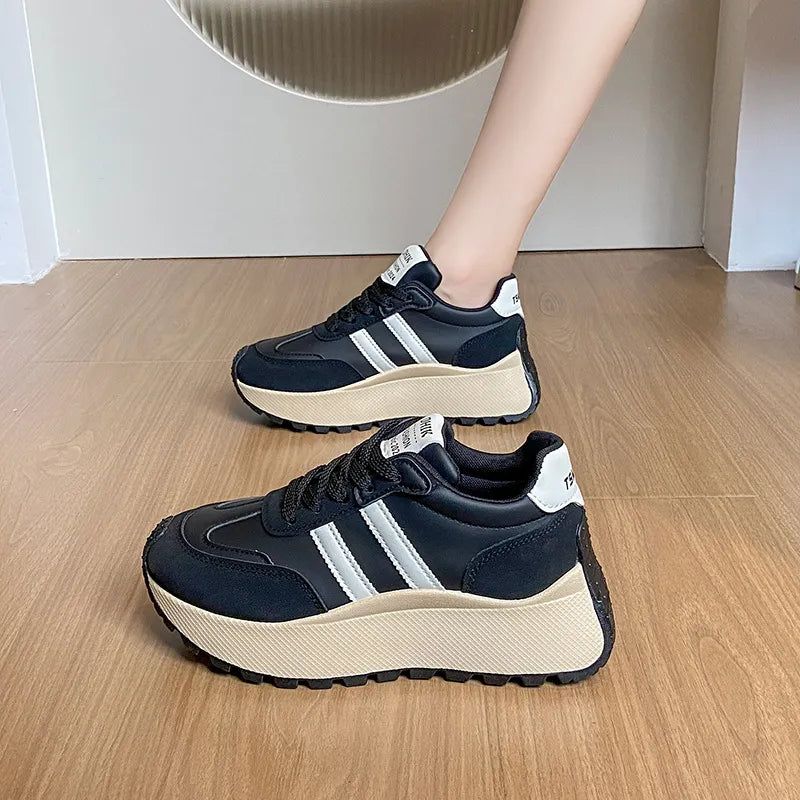 Side Striped Lace Up Platform Athletic Sneakers - LaTezza Online Shop