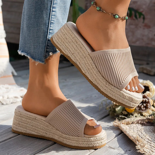 Straw woven sandals for women wearing fashionable fish mouth one-piece slippers for women - LaTezza Online Shop