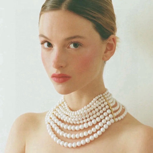 Vintage handmade multi-layer glass pearl choker necklace