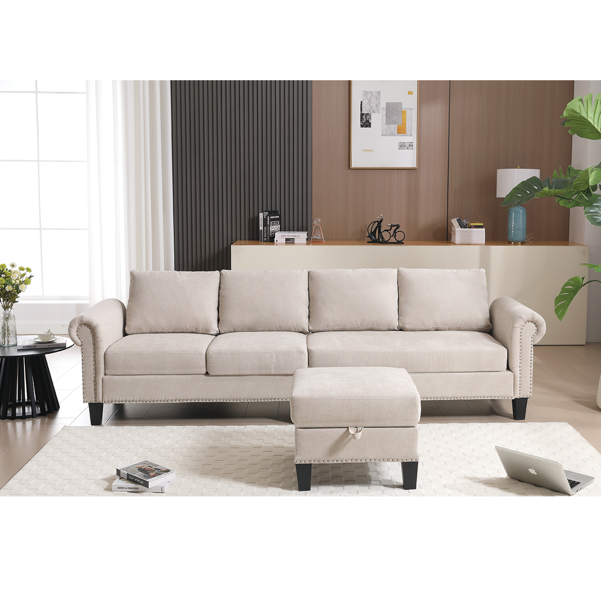 Convertible Sectional Sofa with Storage,L-shaped sofa,Four-seater sofa,Modern Linen Fabric Sectional Couches Beige - LaTezza Online Shop